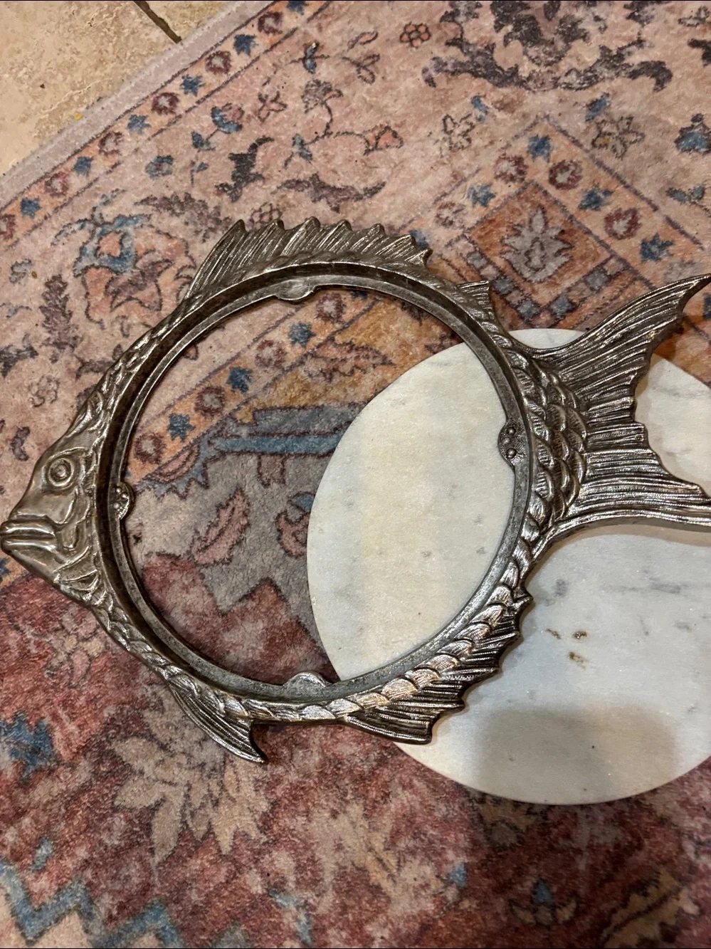 Vintage Marble Insert Fish Pewter Tray